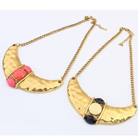 Fashion Statement Necklace, Zinc Alloy, with Resin, with 2inch extender chain, Moon, antique gold color plated, twist oval chain, mixed colors, lead & cadmium free, 45mm Approx 20.8 Inch 