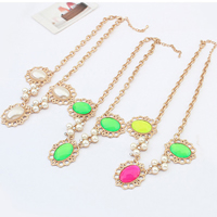 Fashion Statement Necklace, Zinc Alloy, with Resin & Plastic Pearl, with 2inch extender chain, gold color plated, oval chain & with rhinestone, mixed colors, lead & cadmium free, 39mm Approx 19 Inch 