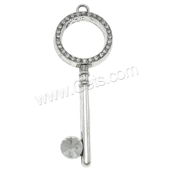 Zinc Alloy Key Pendants, plated, Customized & with rhinestone, more colors for choice, nickel, lead & cadmium free, 30x84x9mm, Hole:Approx 4.5mm, Sold By PC