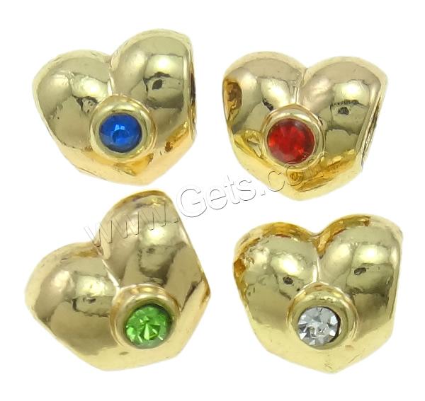 Rhinestone Zinc Alloy European Beads, Heart, plated, Customized & without troll & with rhinestone, more colors for choice, nickel, lead & cadmium free, 10x9.5x10mm, Hole:Approx 4.5mm, Sold By PC