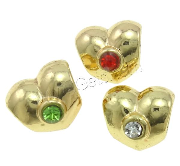 Rhinestone Zinc Alloy European Beads, Heart, plated, Customized & without troll & with rhinestone, more colors for choice, nickel, lead & cadmium free, 10x9.5x10mm, Hole:Approx 4.5mm, Sold By PC