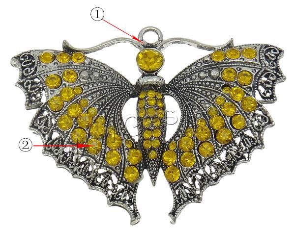 Zinc Alloy Animal Pendants, Butterfly, plated, Customized & with rhinestone, more colors for choice, nickel, lead & cadmium free, 73x54x5.5mm, Hole:Approx 4mm, Sold By PC