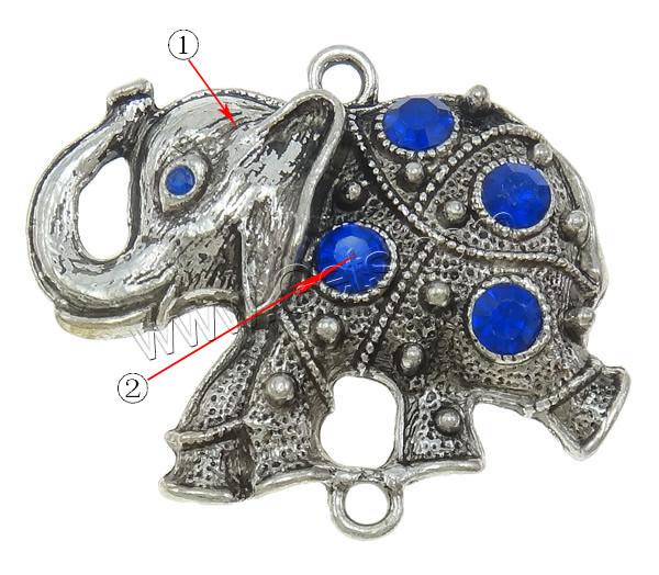 Connecteur en alliage de Zinc animal, éléphant, Placage, Personnalisé & avec strass & boucle de 1/1, plus de couleurs à choisir, protéger l'environnement, sans nickel, plomb et cadmium, 50x42x6.5mm, Trou:Environ 3mm, Vendu par PC