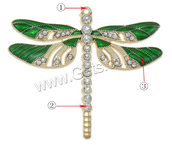 Zinc Alloy Animal Pendants, Dragonfly, plated, Customized & enamel & with rhinestone, more colors for choice, nickel, lead & cadmium free, 64x56x5mm, Hole:Approx 1.5mm, Sold By PC