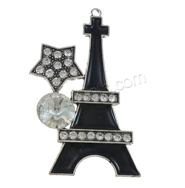 Zinc Alloy Building Pendants, with Glass, Tower, plated, Customized & enamel & with rhinestone, more colors for choice, nickel, lead & cadmium free, 50x82x12mm, Hole:Approx 3mm, Sold By PC