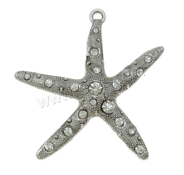 Zinc Alloy Animal Pendants, Starfish, antique silver color plated, Customized & with rhinestone, more colors for choice, nickel, lead & cadmium free, 55x59x7mm, Hole:Approx 4mm, Sold By PC