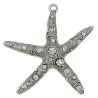 Zinc Alloy Animal Pendants, Starfish, antique silver color plated, Customized & with rhinestone nickel, lead & cadmium free Approx 4mm 