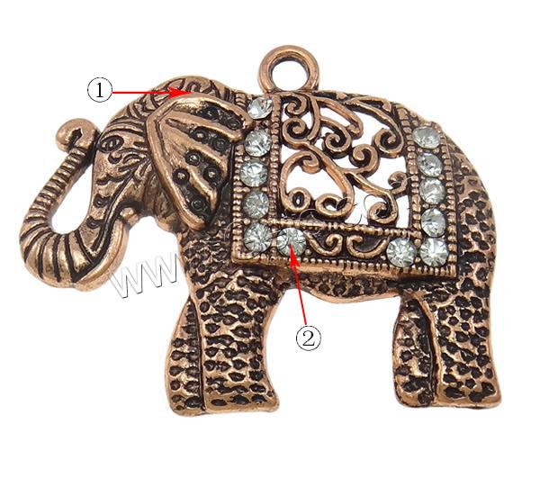 Zinc Alloy Animal Pendants, Elephant, plated, Customized & with rhinestone, more colors for choice, nickel, lead & cadmium free, 50.5x41x5mm, Hole:Approx 4mm, Sold By PC