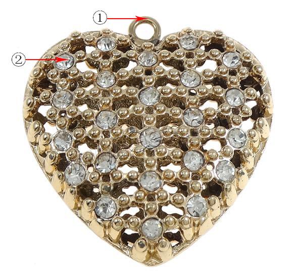 Pendentifs coeur en alliage de zinc, Placage, Personnalisé & avec strass & creux, plus de couleurs à choisir, protéger l'environnement, sans nickel, plomb et cadmium, 54x51x21mm, Trou:Environ 4mm, Vendu par PC