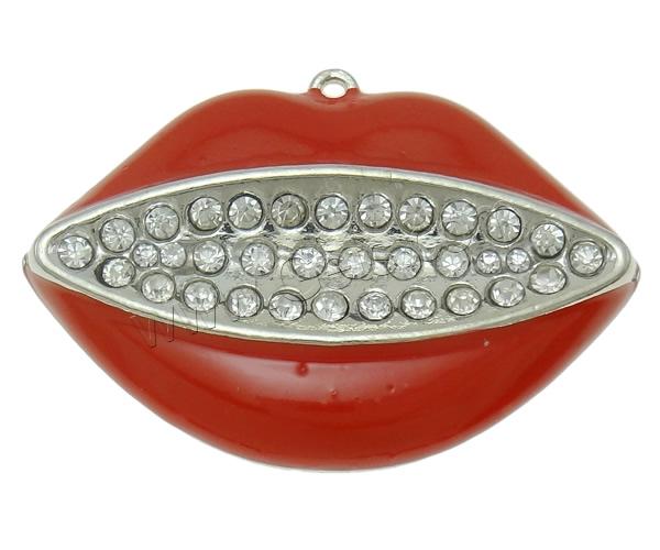 Zinc Alloy Lip Pendant, plated, Customized & enamel & with rhinestone, more colors for choice, nickel, lead & cadmium free, 49x34x6mm, Hole:Approx 2mm, Sold By PC