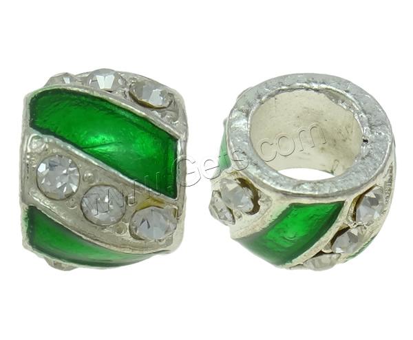 Rhinestone Zinc Alloy European Beads, Drum, plated, Customized & without troll & enamel & with rhinestone, more colors for choice, nickel, lead & cadmium free, 10x14mm, Hole:Approx 7mm, Sold By PC