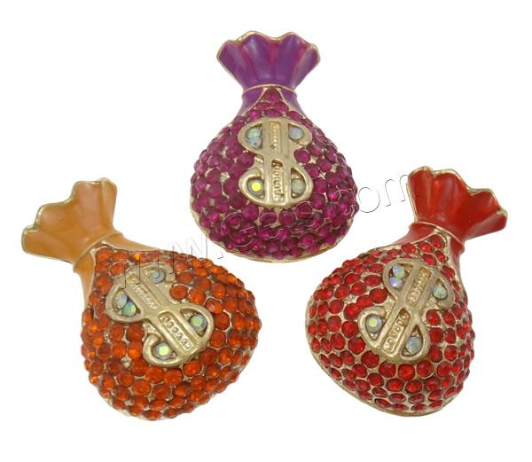 Zinc Alloy Money Bag Pendants, plated, Customized & enamel & with rhinestone & hollow, more colors for choice, nickel, lead & cadmium free, 31x47x23mm, Hole:Approx 8mm, Sold By PC