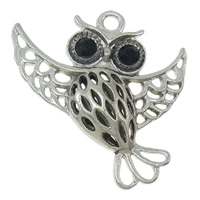 Zinc Alloy Animal Pendants, Owl, plated, with rhinestone & hollow nickel, lead & cadmium free Approx 3mm 