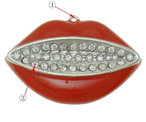 Zinc Alloy Lip Pendant, plated, Customized & enamel & with rhinestone, more colors for choice, nickel, lead & cadmium free, 49x34x6mm, Hole:Approx 2mm, Sold By PC