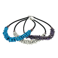 Gemstone Chip Necklaces, with Nylon Cord & Glass Seed Beads, zinc alloy lobster clasp, with 1lnch extender chain, platinum color plated 5mm, 19mm Approx 20 Inch 