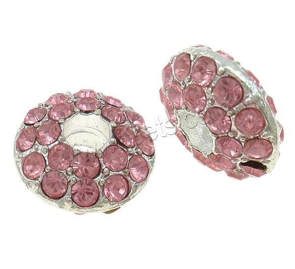 Rhinestone Zinc Alloy European Beads, Rondelle, plated, Customized & without troll & with rhinestone, more colors for choice, nickel, lead & cadmium free, 14.5x7mm, Hole:Approx 4.5mm, Sold By PC