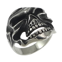 Men Stainless Steel Ring in Bulk, Skull, hollow & blacken, 28mm, US Ring 