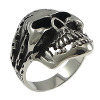 Men Stainless Steel Ring in Bulk, Skull, hollow & blacken, original color, 30mm, US Ring 