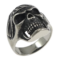 Men Stainless Steel Ring in Bulk, Skull, hollow & blacken, 25mm, US Ring 
