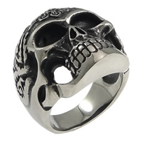 Men Stainless Steel Ring in Bulk, Skull, hollow & blacken, original color, 23mm, US Ring 