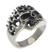 Men Stainless Steel Ring in Bulk, Skull, hollow & blacken, original color, 20mm, US Ring 