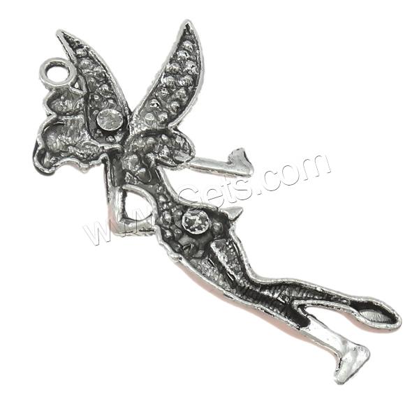 Character Shaped Zinc Alloy Pendants, Fairy, plated, Customized & enamel & with rhinestone, more colors for choice, nickel, lead & cadmium free, 39.5x74x4mm, Hole:Approx 3mm, Sold By PC