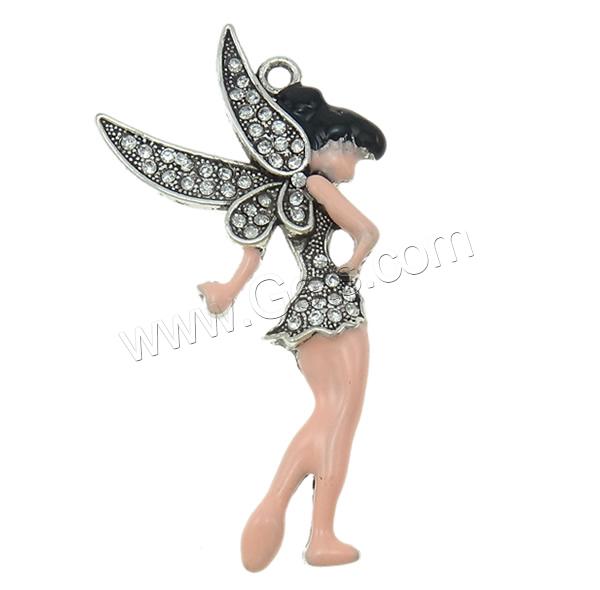 Character Shaped Zinc Alloy Pendants, Fairy, plated, Customized & enamel & with rhinestone, more colors for choice, nickel, lead & cadmium free, 39.5x74x4mm, Hole:Approx 3mm, Sold By PC