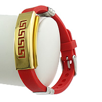 Bracelet en acier inoxydable Silicone, avec silicone, Placage de couleur d'or, rouge 10mm Environ 8 pouce, Vendu par brin