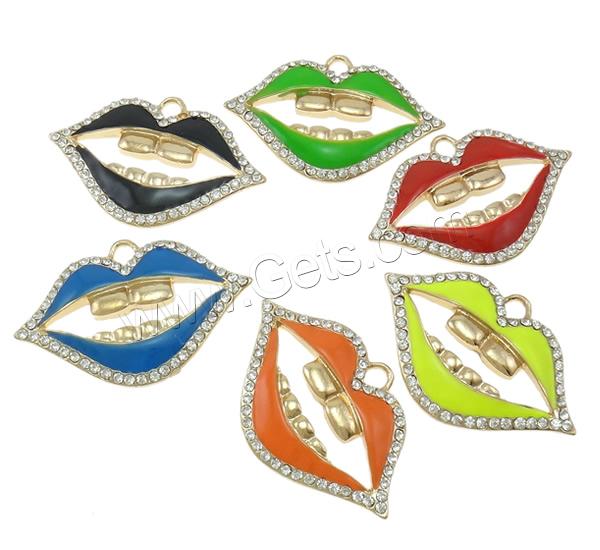 Zinc Alloy Lip Pendant, plated, Customized & enamel & with rhinestone, more colors for choice, nickel, lead & cadmium free, 66x43x5mm, Hole:Approx 6mm, Sold By PC
