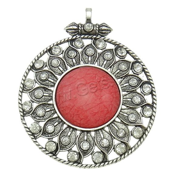 Resin Zinc Alloy Pendants, with Resin, Flat Round, plated, Customized & with rhinestone, more colors for choice, nickel, lead & cadmium free, 60x74x7mm, Hole:Approx 4mm, Sold By PC
