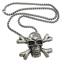 Stainless Steel Jewelry Necklace, Skull, box chain & blacken 4mm Approx 22 Inch 
