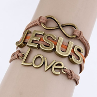 Combined Bracelet, Zinc Alloy, Jesus & love & infinity, with Wax Cord, with 1.5Inch extender chain, antique bronze color plated , nickel, lead & cadmium free, 23mm Approx 6.7 Inch 
