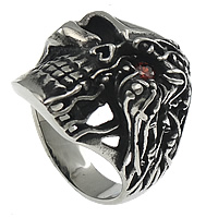 Men Stainless Steel Ring in Bulk, Skull, with rhinestone & hollow & blacken, 32mm, US Ring 