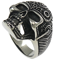 Men Stainless Steel Ring in Bulk, Skull, hollow & blacken, 32mm, US Ring 