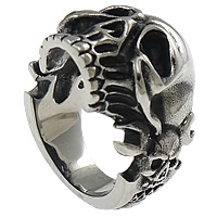 Men Stainless Steel Ring in Bulk, Skull, blacken, 24mm, US Ring 