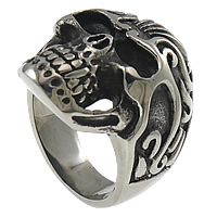 Men Stainless Steel Ring in Bulk, Skull, hollow & blacken, 30mm, US Ring 