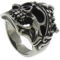Men Stainless Steel Ring in Bulk, Skull, hollow & blacken, 33mm, US Ring 