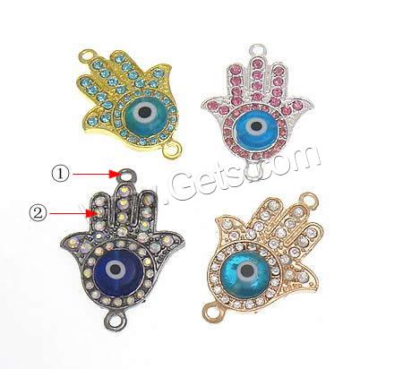 Rhinestone Zinc Alloy Connector, Hand, plated, with rhinestone & 1/1 loop, more colors for choice, 27x38x5mm, Hole:Approx 2.5mm, Sold By PC