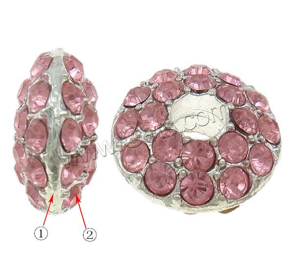 Rhinestone Zinc Alloy European Beads, Rondelle, plated, Customized & without troll & with rhinestone, more colors for choice, nickel, lead & cadmium free, 14.5x7mm, Hole:Approx 4.5mm, Sold By PC