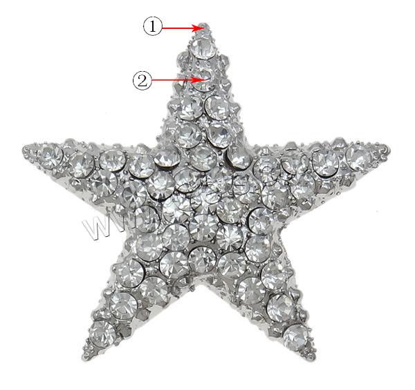 Colgantes de estrella de aleación de cinc, aleación de zinc, chapado, Modificado para requisitos particulares & con diamantes de imitación, más colores para la opción, libre de níquel, plomo & cadmio, 52x7.5mm, agujero:aproximado 11x6.5mm, Vendido por UD