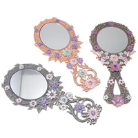 Zinc Alloy Cosmetic Mirror, with Glass, Flat Oval, plated, enamel & with rhinestone, mixed colors, nickel, lead & cadmium free  