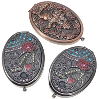 Zinc Alloy Cosmetic Mirror, with Cats Eye & Glass, Flat Oval, plated, enamel & with rhinestone, mixed colors, nickel, lead & cadmium free 