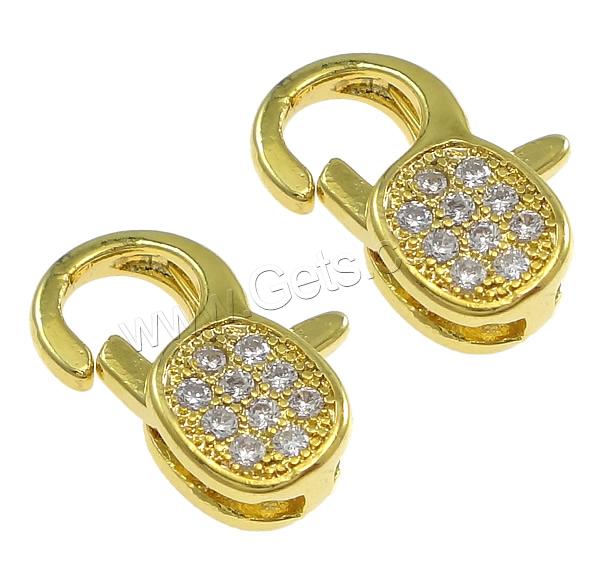 Brass Lobster Claw Clasp, plated, Customized & micro pave cubic zirconia, more colors for choice, nickel, lead & cadmium free, 9x13x4mm, Hole:Approx 4x4.5mm, Sold By PC