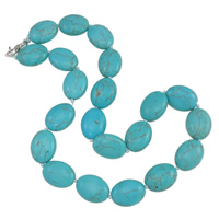 Turquoise Jewelry Necklace, Synthetic Turquoise, zinc alloy lobster clasp, Flat Oval, blue Approx 17.5 Inch 