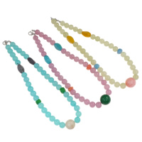 Gefärbt Jade Halskette, Zinklegierung Karabinerverschluss, gemischte Farben, 10mm, Länge:ca. 15.5 ZollInch, verkauft von Strang