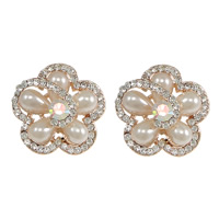 Glass Pearl Stud Earring, Zinc Alloy, with rubber earnut, Flower, rose gold color plated, with glass pearl & with rhinestone, nickel, lead & cadmium free 