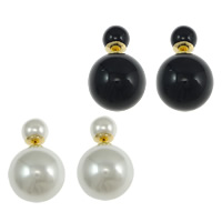 Double Faced Stud Earring, Zinc Alloy, Round, gold color plated, with glass pearl nickel, lead & cadmium free 
