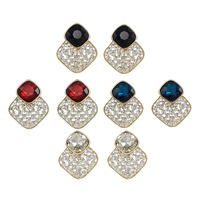 Zinc Alloy Rhinestone Stud Earring, with Glass, Rhombus, gold color plated, faceted & with rhinestone nickel, lead & cadmium free 