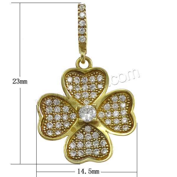 Brass Clover Pendant, Four Leaf Clover, plated, micro pave cubic zirconia, more colors for choice, nickel, lead & cadmium free, 14.5x23x3mm, Hole:Approx 3x4.5mm, Sold By PC