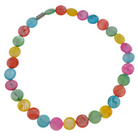 Ожерелье, Пресноводные оболочка, латунь замок магнитный, Плоская круглая форма, разноцветный, 12mm, длина:Приблизительно 41.5 см, продается Strand